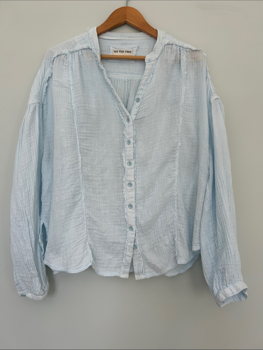 We The Free Pale Blue Gauze Button-Down Blouse